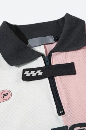 Striped Half Zip-Up Jersey Top