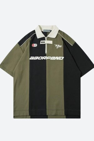 Striped Half Zip-Up Jersey Top