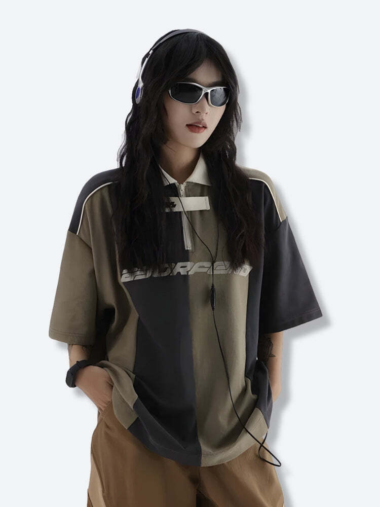 Striped Half Zip-Up Jersey Top Striped Half Zip-Up Jersey Top