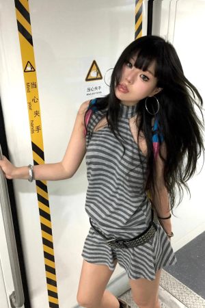 Striped Halter Neck Mini Dress