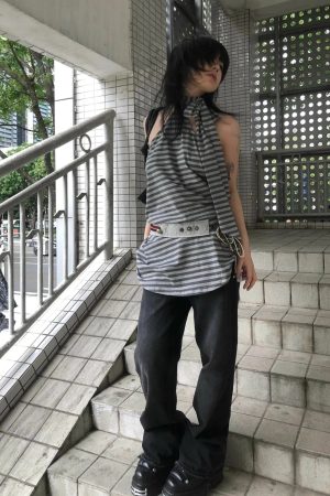 Striped Halter Neck Mini Dress