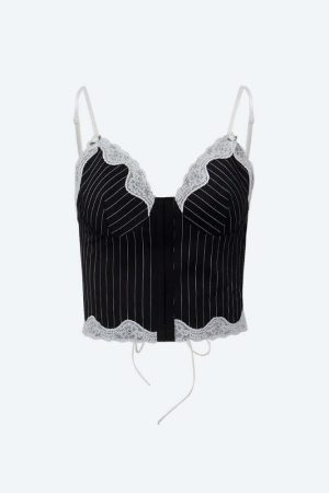 Striped Lace Trim Corset Top