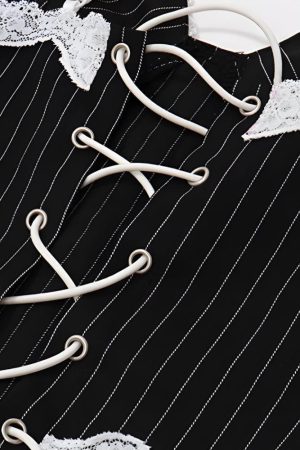 Striped Lace Trim Corset Top