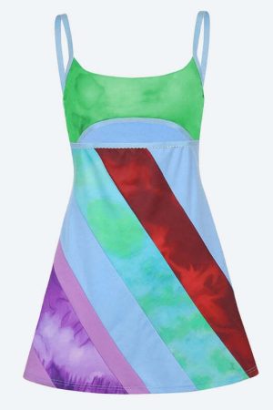 Striped Patch Satin Mini Dress