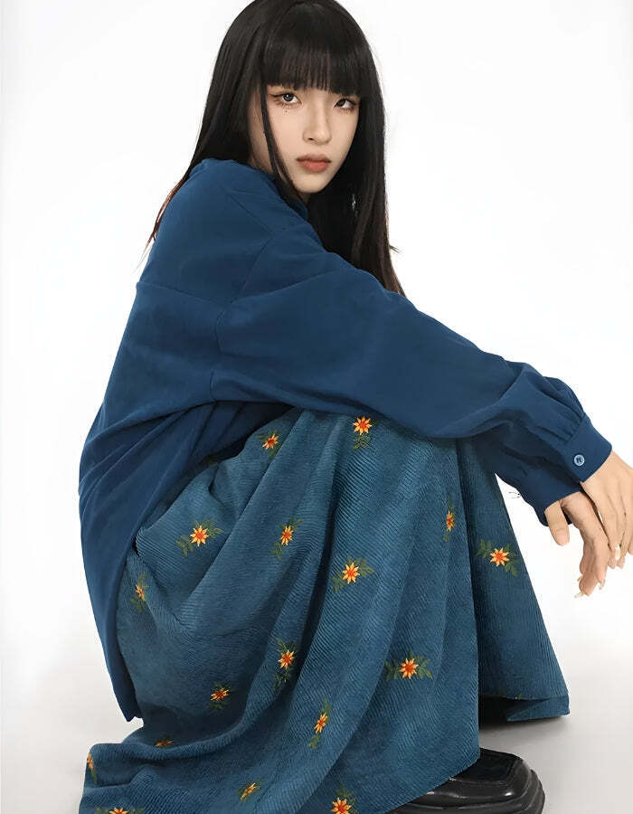 Sunflower Embroidered Corduroy Maxi Skirt Sunflower Embroidered Corduroy Maxi Skirt