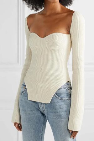 Sweetheart Neckline Knitted Top