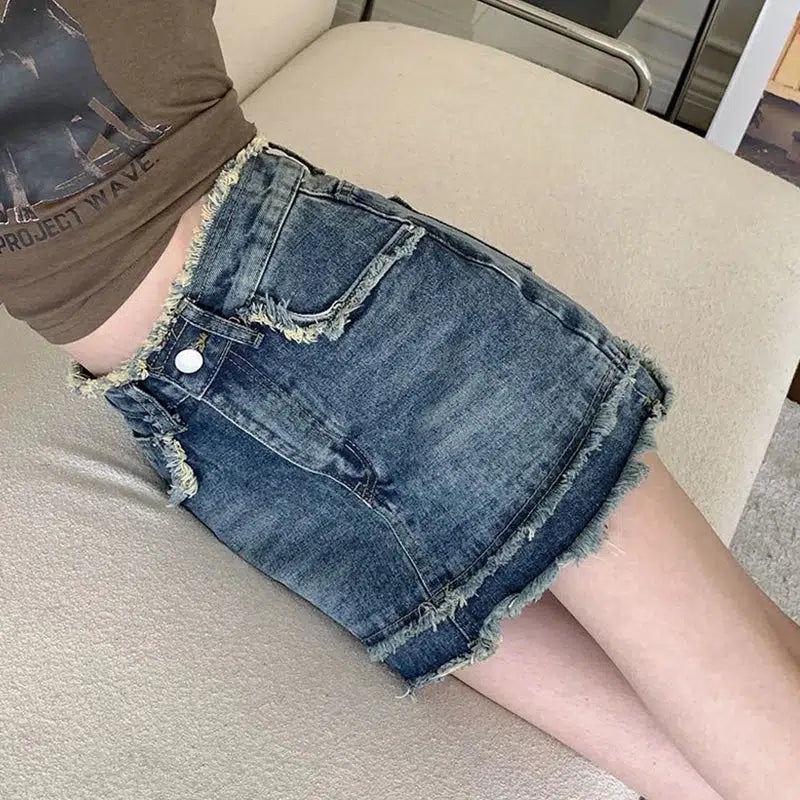 Tasseled Denim Mini Skort Tasseled Denim Mini Skort