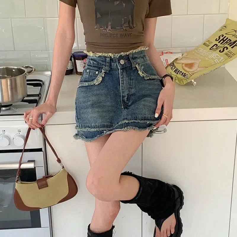 Tasseled Denim Mini Skort Tasseled Denim Mini Skort