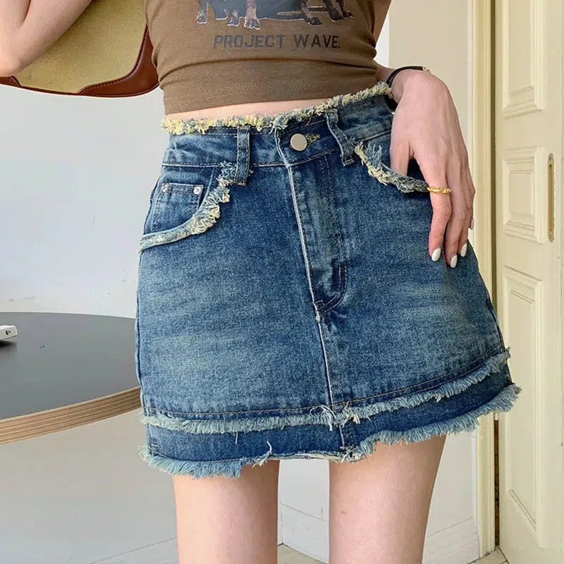 Tasseled Denim Mini Skort Tasseled Denim Mini Skort