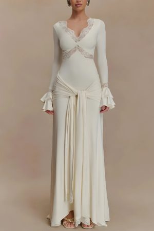 Tie Front Draped Maxi Dress