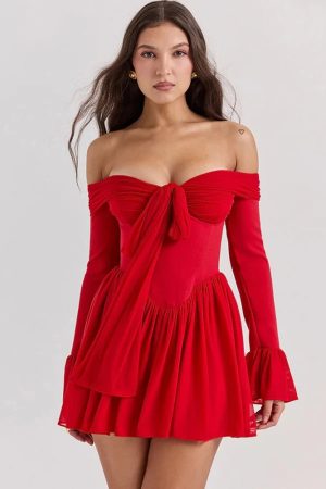 Tie Front Strapless Corset Mini Dress
