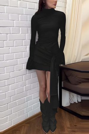 Tie Front Turtleneck Mini Dress