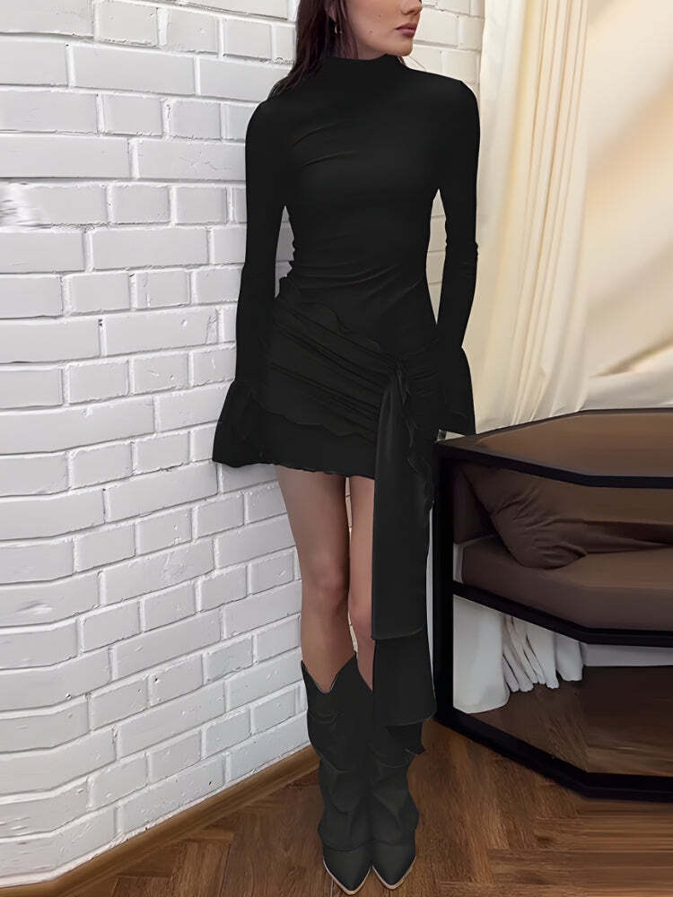 Tie Front Turtleneck Mini Dress Tie Front Turtleneck Mini Dress
