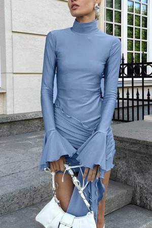 Tie Front Turtleneck Mini Dress