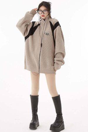 Turtleneck Zip-Up Loose Cardigan