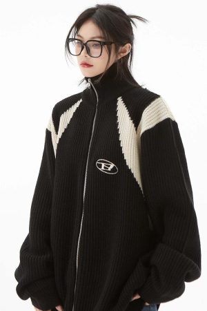 Turtleneck Zip-Up Loose Cardigan