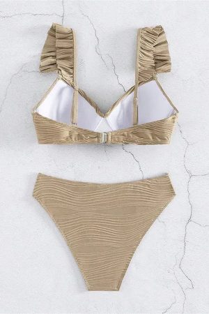 Twisted Bust Ruffled Straps Bikini Set