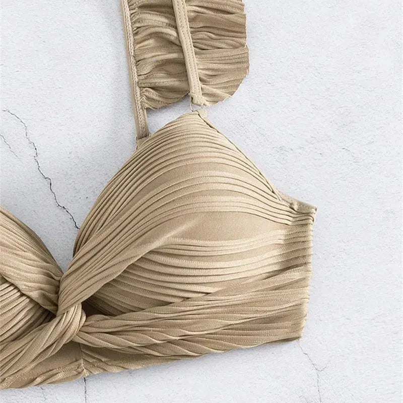 Twisted Bust Ruffled Straps Bikini Set Twisted Bust Ruffled Straps Bikini Set