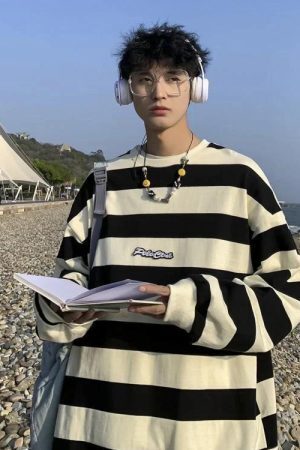 Unisex Embroidered Striped Sweatshirt