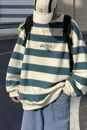 Unisex Embroidered Striped Sweatshirt