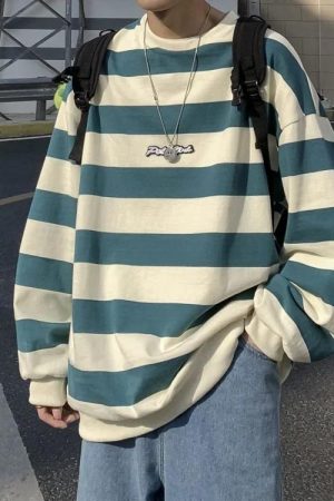 Unisex Embroidered Striped Sweatshirt