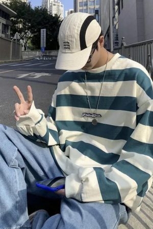 Unisex Embroidered Striped Sweatshirt