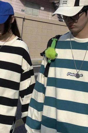 Unisex Embroidered Striped Sweatshirt