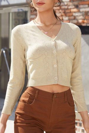 V Neck Crop Cardigan