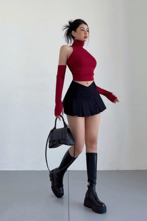 V-Shaped College Mini Skirt