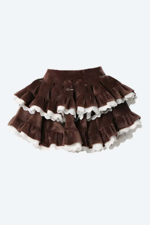 Velvet Ruffle Layered Mini Skirt