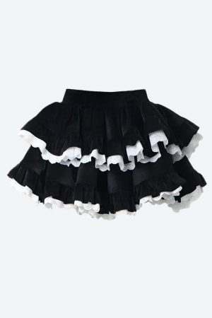 Velvet Ruffle Layered Mini Skirt