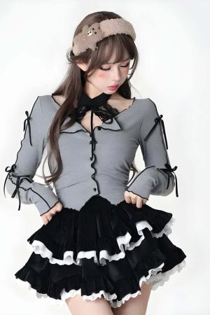 Velvet Ruffle Layered Mini Skirt