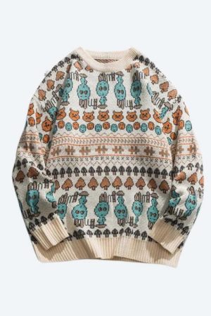 Vintage Animal Figures Knitted Sweater