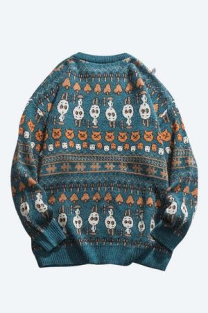 Vintage Animal Figures Knitted Sweater