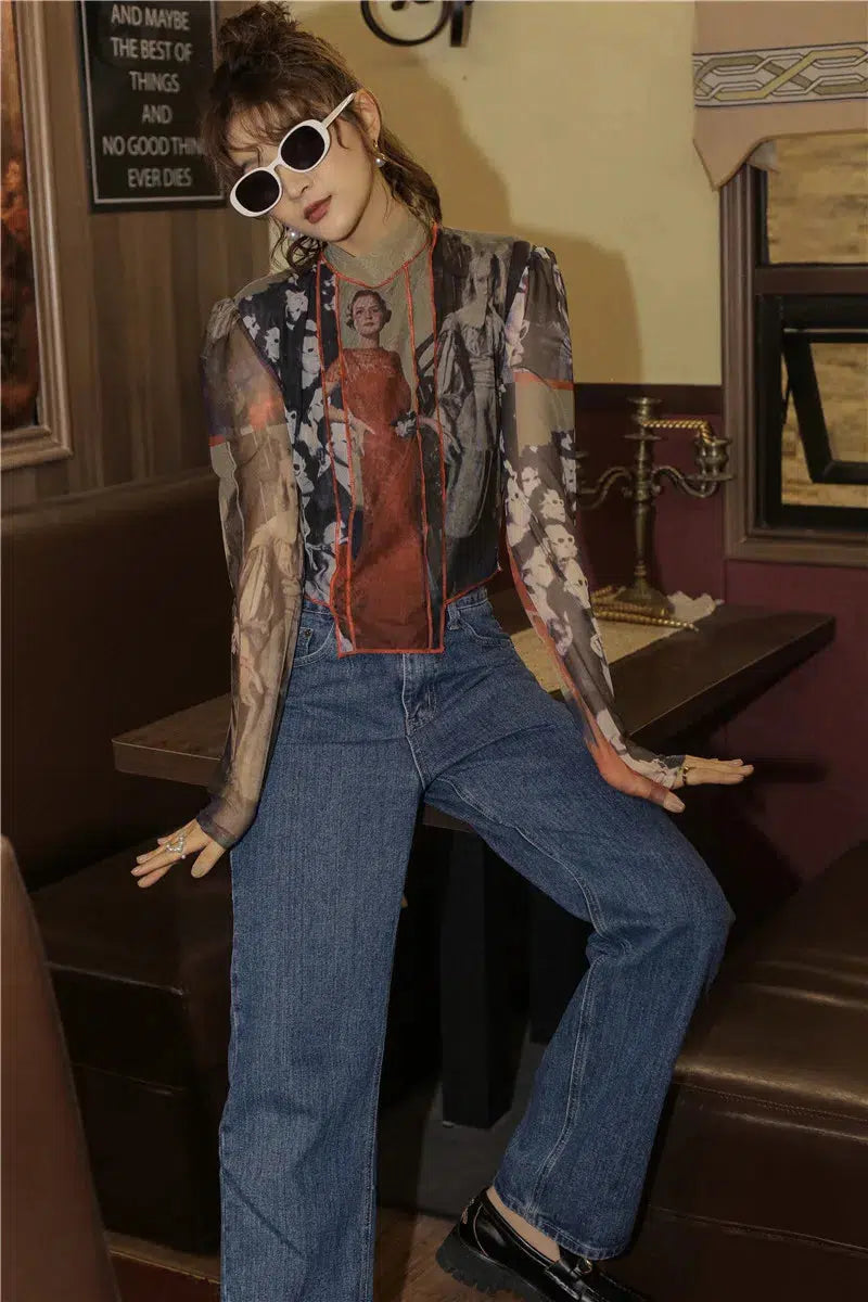 Vintage Asymmetric Patch Mesh Top Vintage Asymmetric Patch Mesh Top