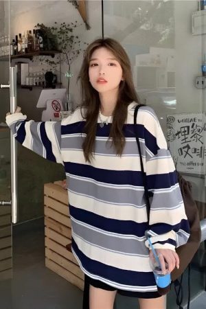 Vintage Casual Striped Sweatshirt