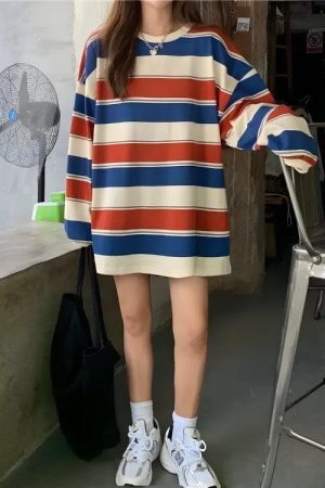 Vintage Casual Striped Sweatshirt