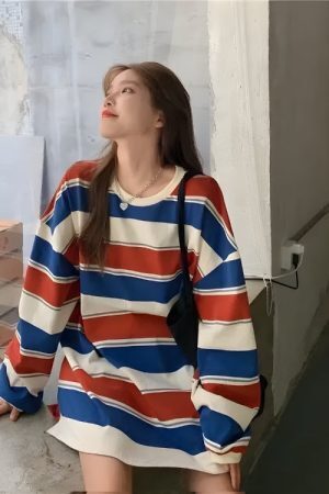 Vintage Casual Striped Sweatshirt