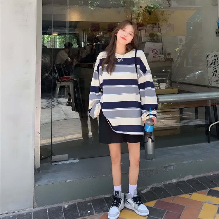 Vintage Casual Striped Sweatshirt Vintage Casual Striped Sweatshirt