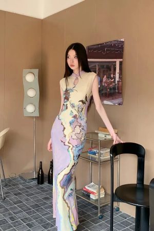 Vintage Floral Cut Out Maxi Dress