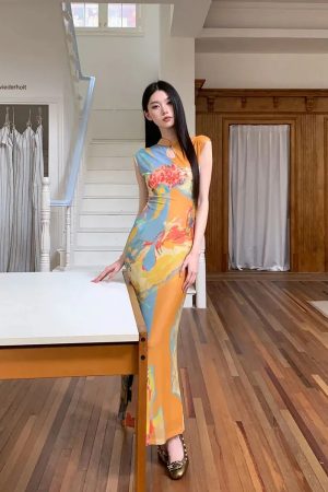 Vintage Floral Cut Out Maxi Dress