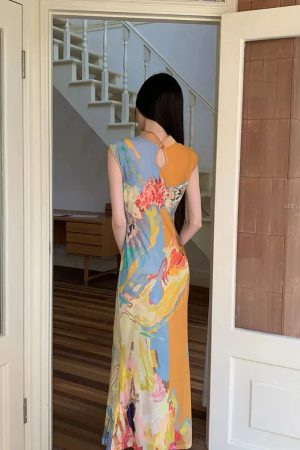 Vintage Floral Cut Out Maxi Dress