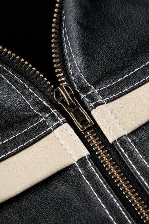 Vintage Grunge Biker Zip-Up Faux Leather Jacket
