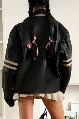 Vintage Grunge Biker Zip-Up Faux Leather Jacket