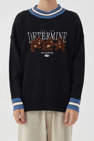 Vintage Teddy Embroidered Knitted Sweater