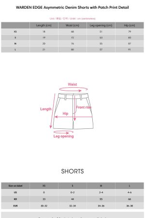 WARDEN EDGE Asymmetric Denim Shorts with Patch Print Detail