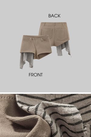 WARDEN EDGE Asymmetric Layered Shorts with Striped Draped Panel
