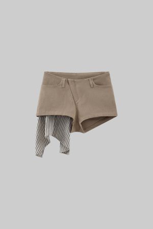 WARDEN EDGE Asymmetric Layered Shorts with Striped Draped Panel