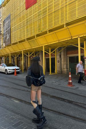 WARDEN EDGE Asymmetric Layered Shorts with Striped Draped Panel