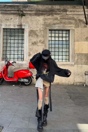 WARDEN EDGE Asymmetric Layered Shorts with Striped Draped Panel